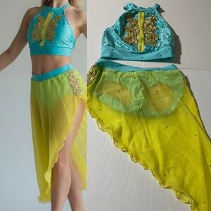 Custom solo dance costume neon lyrical contemporary colorful 2 piece set LC chil